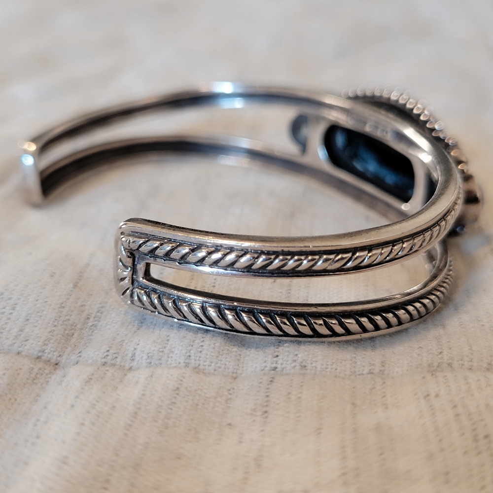 Black Onyx 925 Sterling Silver Barse Cuff Bracelet - Picture 4 of 7